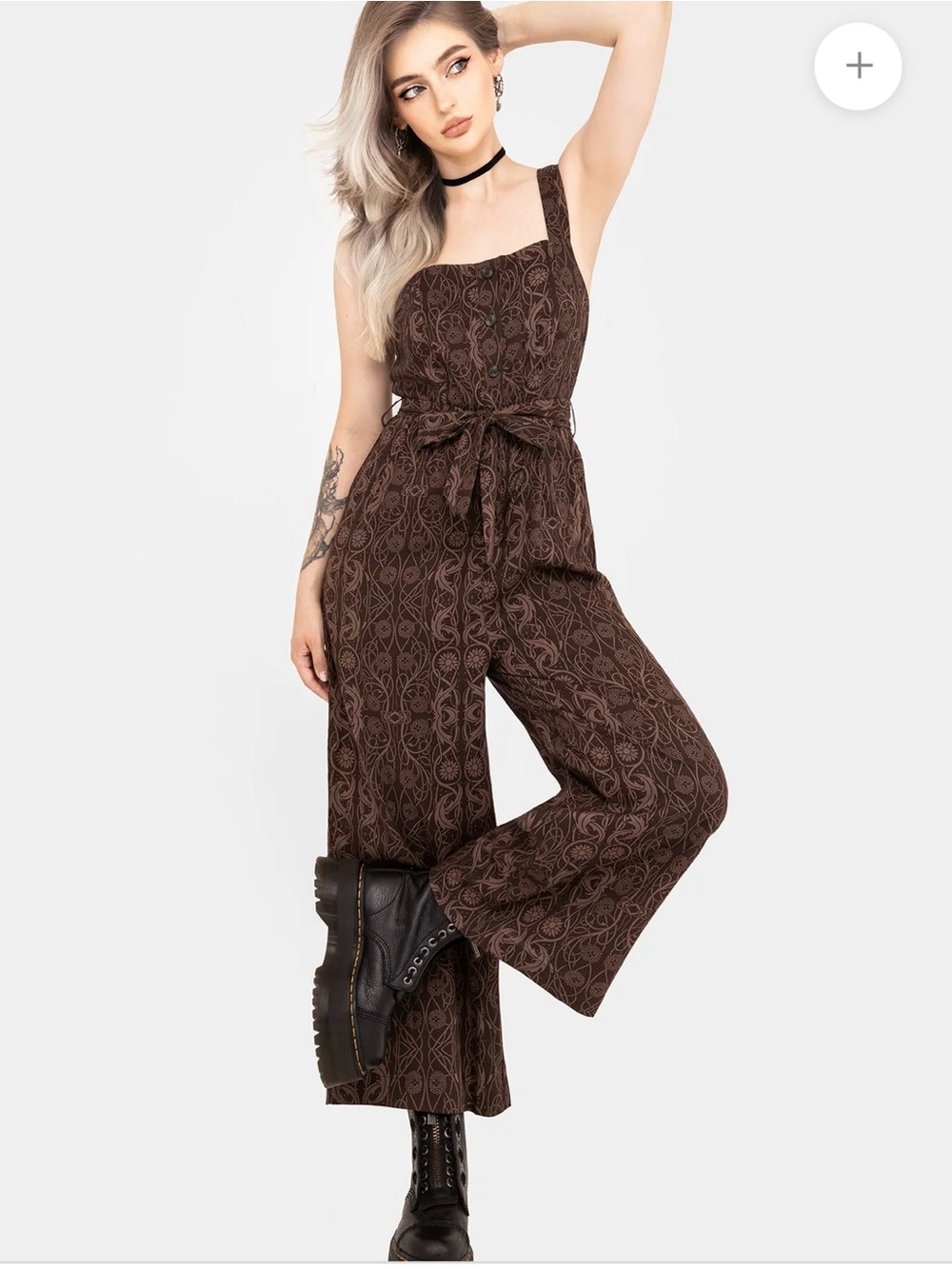 NWT Disturbia Fianna Wide Leg Jumpsuit - Brown Celtic Print Sz 16 Whimsigoth